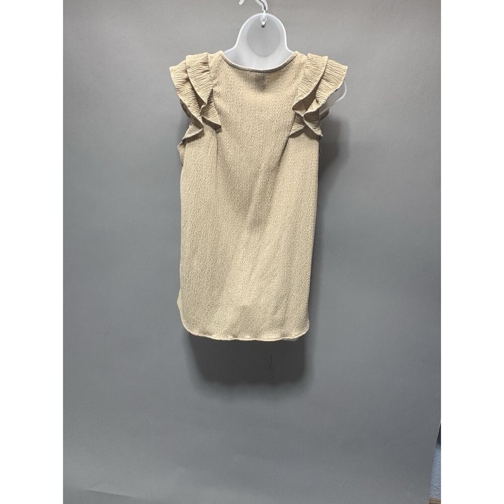 7th Ray Beige Ruffle Sleeve Top Large Textured V-Neck Made USA Boho - Picture 2 of 6